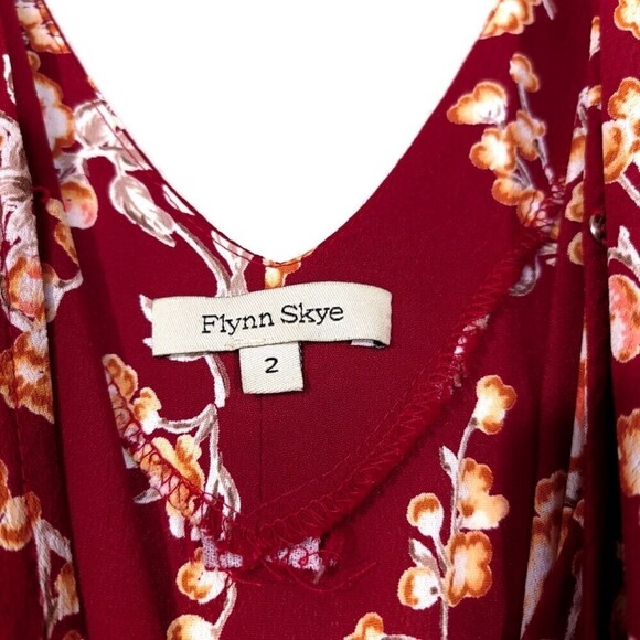 FLYNN SKYE Dressy Boho Wide Leg Jumper Burgundy Red Cherry Blossom Floral Boho - Picture 4 of 11